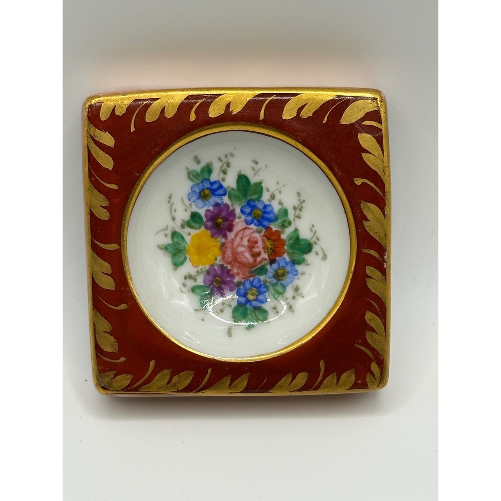Vintage Limoges Porcelain Trinket Dish Hand Paint Gold‎ Gilt Floral made France